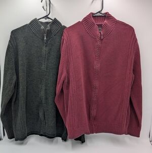 St John's Bay Men's Cardigan Sweater XL Cotton Knit Zipper Everyday Casual Set